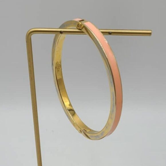 J Crew Thin Pink Enamel Gold Tone Hinged Bangle - Picture 2 of 6